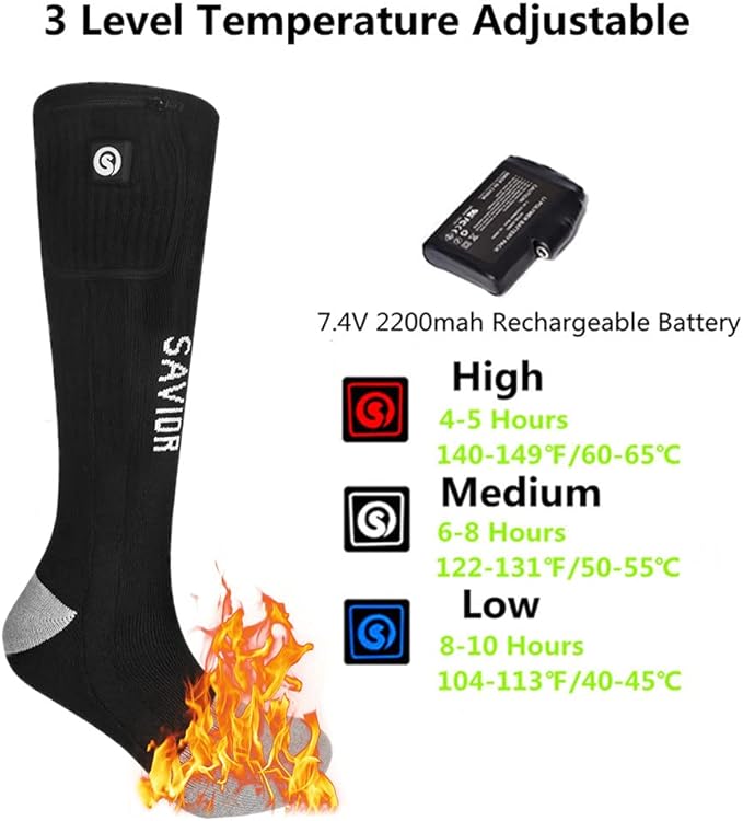 Savior Heated Socks,Rechargeable Electric Heated Socks for Men Women,Winter Foot Warmers,Suitable for Outdoor Work,Skiing,Skating,Cycling,Camping,Fishing,Hunting,etc.