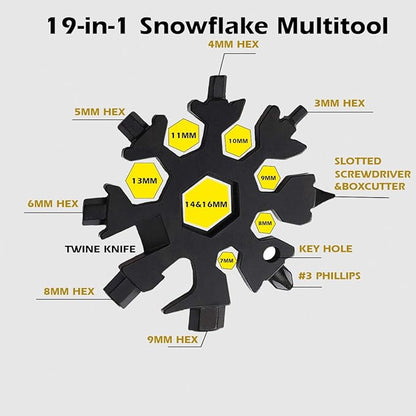 12PCS 19-in-1 Snowflake Multitool, Portable Stainless Steel Wrench,Bottle Opener/Flat Phillips Screwdriver Kit/Wrench for Outdoor Camping,Travelling for Christmas Gift(Black)