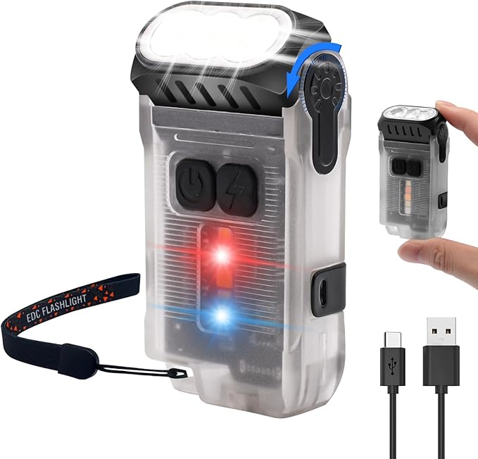 Mini Flashlight Rechargeable,Powerful 1200 Lumen LED Flashlight with Side Lights,IP67 Waterproof Handheld EDC Flashlight-10 Light Modes with Clip,for Camping, Outdoor, and Emergency