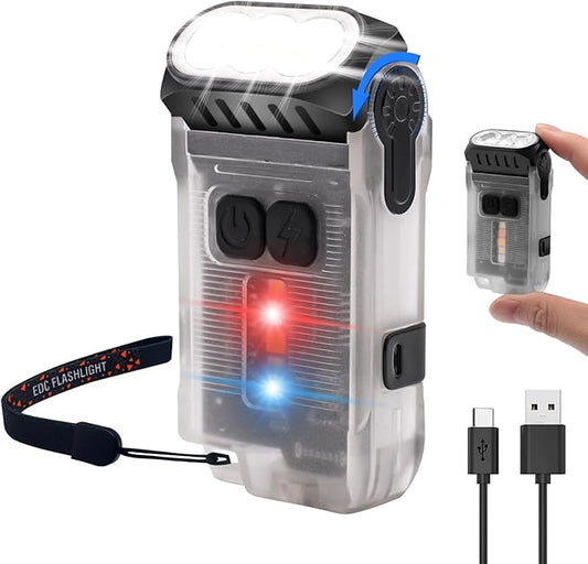 Mini Flashlight Rechargeable,Powerful 1200 Lumen LED Flashlight with Side Lights,IP67 Waterproof Handheld EDC Flashlight-10 Light Modes with Clip,for Camping, Outdoor, and Emergency