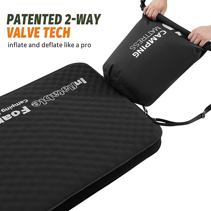 Self Inflating Sleeping Pad, 4in Ultra-Thick Foam Camping Mattress with Air Pump Sack Small Single Size, Sleeping Mats for Adults Inflatable Camping Pad, Single Bed, Travel, Car, Tent, Home, Black7