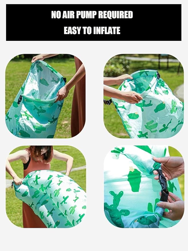 HaiChao Inflatable Lounger Sofa Air Chair Sofa Sleeping Bag Couch Air Sofa Bed for Lakes, Beaches, Garden, Camping (White-Strawberry)