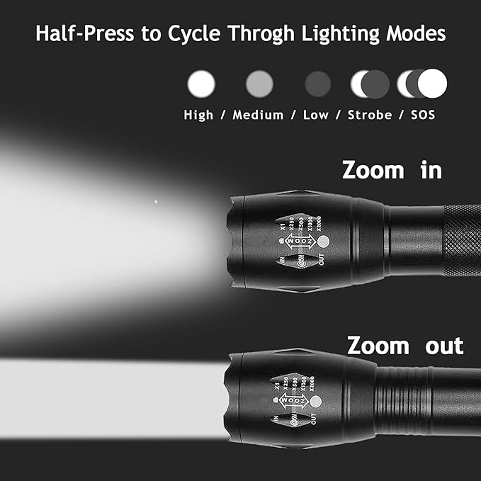 LED Flashlights 2 Pack- Mini Camping Flashlights Torch with High Lumens, 5 Modes, Zoomable Beam - Powerful, Bright, Tactical Flash Light for Emergency, Outdoor and Home Use