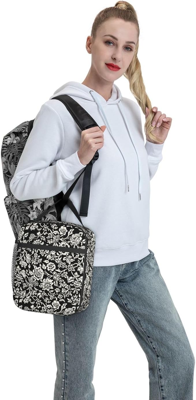 Modern Vintage Whimsical Floral Lunch Box for Women, Flower Tote Bag for Girls, Kids Lunch Bag Reusable Insulated Lunch Bag for School Work Picnic
