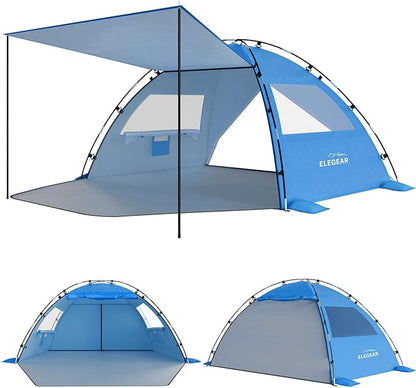 Elegear Beach Tent Sun Shelter with Canopy, 4-5 Person Pop Up Beach Tent Cabana, Easy Setup UPF 50+ UV Protection Portable Lightweight Double Silver Coating Sun Shade Shelter - Dark Blue