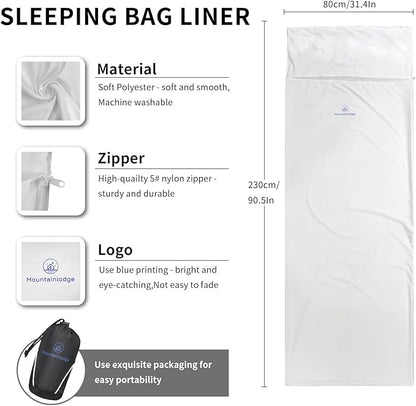 Sleeping Bag Liner for Warm Weather Seasons with Carry Bag - Protable,Lightweight and Skin-Friendly Sleeping Bag for Camping,Hiking and Backpacking.