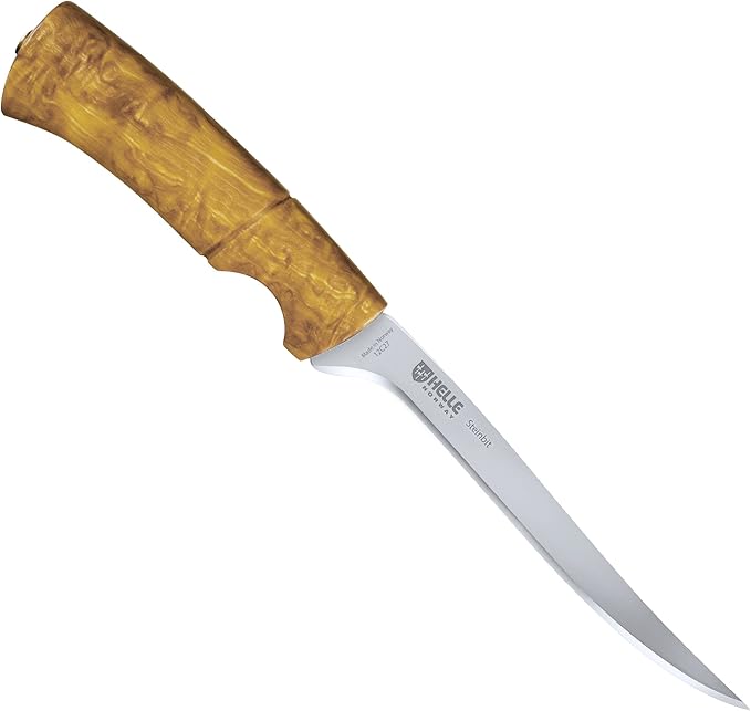 HELLE Knives - Steinbit - Fixed Blade - Fishing Knife - Birch Wood Handle - 12C27 Stainless Steel - Made in Norway