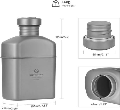 COOK'N'ESCAPE Titanium Camping Cookware Titanium Canteen Mess kit, Camping Canteen with Pot and Pan Set, Portable Lightweight Cookware for Outdoor Hiking Backpacking Picnic
