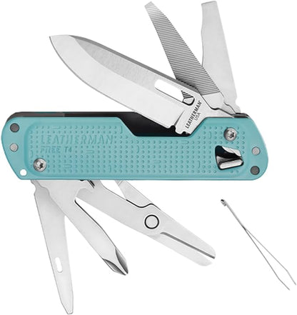 LEATHERMAN, FREE T4 Multitool and EDC Knife with Magnetic Locking and One Hand Accessible, Made in The USA, Stainless, Arctic