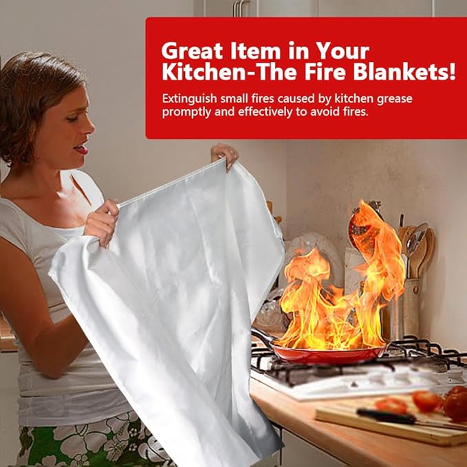 HOMEXCEL Fire Blanket Emergency for Home and Kitchen - 4 Pack, Emergency Fire Retardant Blankets, Flame Suppression Fiberglass Fire Blanket for House Camping Grill Car Office Warehouse Survival Safety