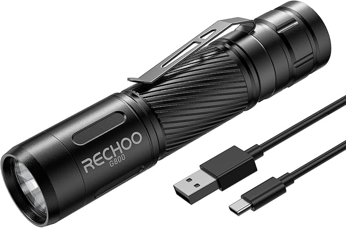 RECHOO Rechargeable Flashlights High Lumens, G800 Rechargeable Flashlight with 3 Lighting Modes, Mini LED Flashlight, Pocket-Size EDC Flash Light for Home, Emergency, Camping Gear (Battery Included)