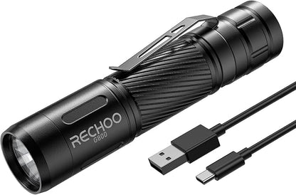 RECHOO Rechargeable Flashlights High Lumens, G800 Rechargeable Flashlight with 3 Lighting Modes, Mini LED Flashlight, Pocket-Size EDC Flash Light for Home, Emergency, Camping Gear (Battery Included)
