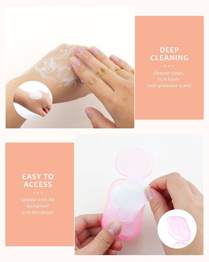12 Packs (240 Sheets) Paper Soap Sheets for Hand Washing, Portable Disposable Travel Scented Bath Slice Sheet Foaming Soap Paper Sheets for Outdoor Traveling Camping Hiking
