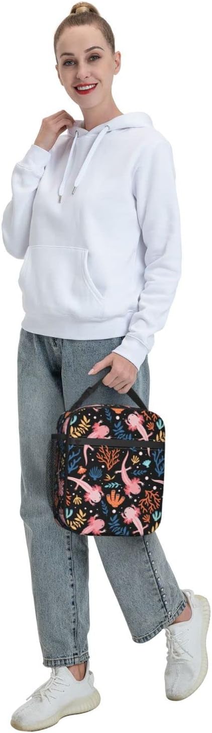 Axolotl Lunch Box Reusable Insulated Lunch Bag Thermal Cooler Tote For Boys Girls Teen School Men Women Picnic Travel Hiking