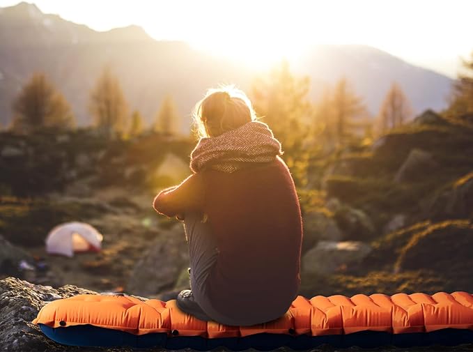 Easthills Outdoors Camping Sleeping Pad - 4.0 Inch Thick Ultralight Camping Mattress - Lightweight Self Inflating Sleeping Pad for Camping, Hiking, Backpacking Orange/Blue