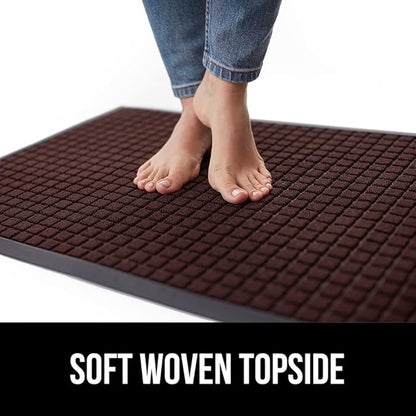 GORILLA GRIP 100% Waterproof All-Season WeatherMax Doormat, 47x35, Durable Natural Rubber, Stain and Fade Resistant, Low Profile, Indoor Outdoor Door Mats, Easy Clean Patio Entry Mat, Coffee Squares