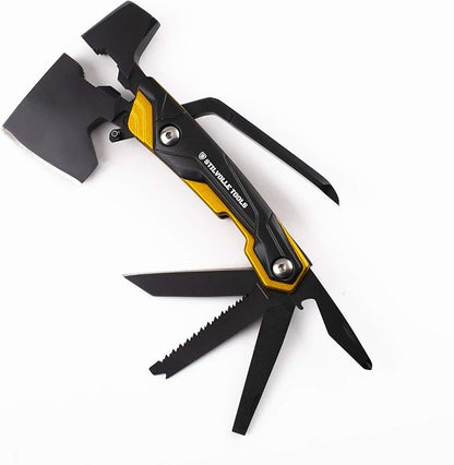 Axe 9 ax with 9-Featured Multi-Tool Hammer, Wrench, Wire Cutter, ax, Bottle Opener, Phillips Screwdriver, Flat-Blade Screwdriver, Nail File, Saw, Knife