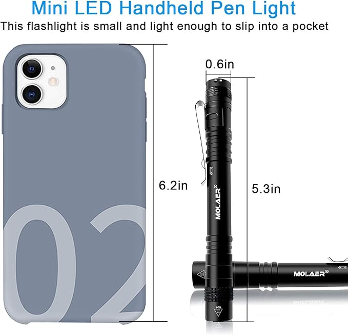 Pen Light Flashlight, 2-Pack B16 LED Pocket PenLight with Clip, 3 Lighting Modes, Small, Mini, Waterproof, Great for Camping, Work, Repair, Emergency (4 × AAA Battery Included)