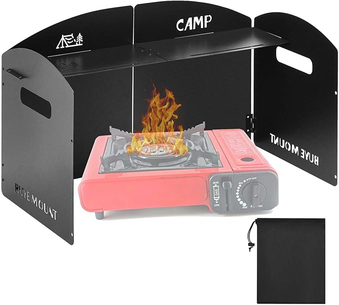 Steel Camp Stove Windscreen Camping Stove Windscreen Outdoor Folding Gas Stove Windshield Portable 4 Plates Wind Blocker with a Storage Bag for Camping, Hiking, Picnic, Backpacking, Cooking