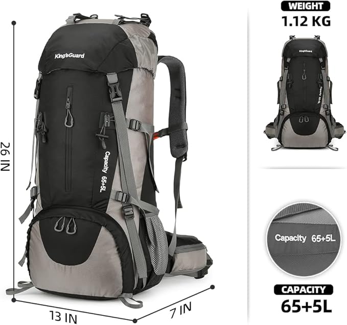 70L Camping Hiking Backpack with Rain Cover Waterproof Backpacking Backpack for Hiking Treeking Climbing Outdoor (Black)
