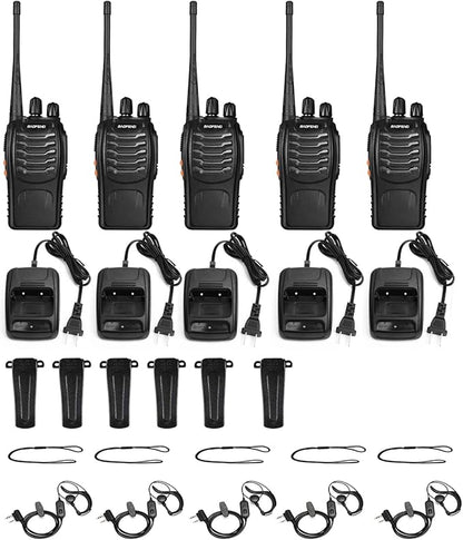 BAOFENG Reachargeble Walkie Talkies 5 Pack Long Range Two Way Radios with Earpiece UHF Handheld Interphone for Adults or Kids Biking Hiking Camping Li-ion Battery and Charger Included