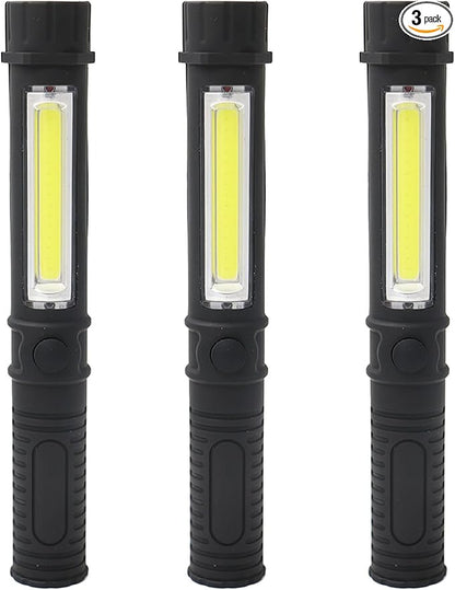 3Pcs LED Magnetic Worklight,Bulk Portable COB Inspection Lamp Trouble Light for Mechanic,BBQ,Car,Camping,Emergency (Black,Batteries NOT Included)