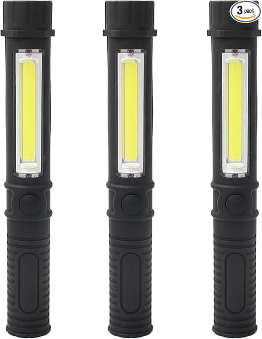 3Pcs LED Magnetic Worklight,Bulk Portable COB Inspection Lamp Trouble Light for Mechanic,BBQ,Car,Camping,Emergency (Black,Batteries NOT Included)