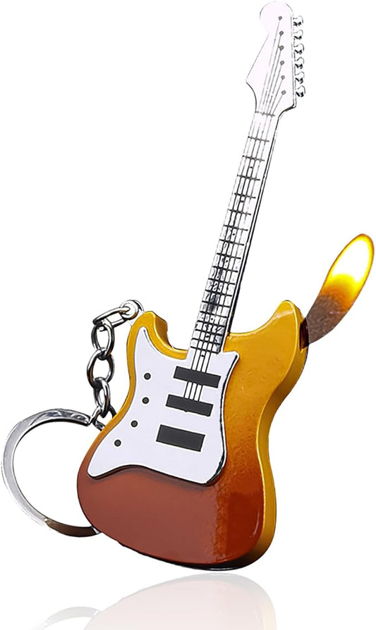 Fancy Fun Guitar Lighter Refillable Metal Vintage Keychain Lighter Unique Novelty Cool lighters for Men Fireplace Candle Camping BBQ (Without Butane Gas) (#5)