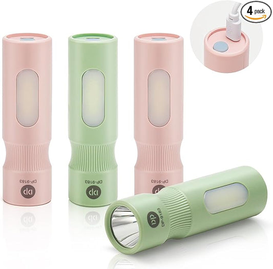 Mini Flashlight, 4 Pack Led Rechargeable Flashlights High Lumens for Camping Emergencies Outdoor, 2 Modes Small Handheld Infinitely Adjustable Brightness Pocket Flashlight for Kids & Adult