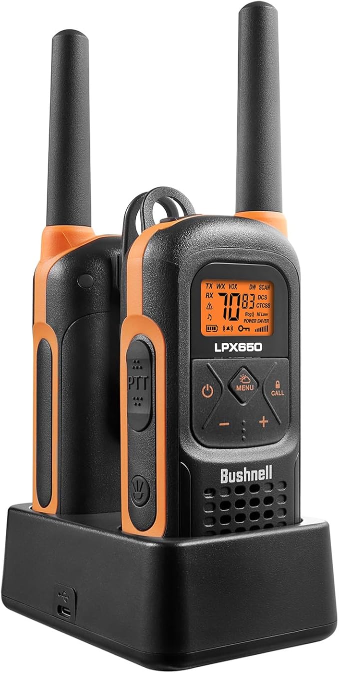 New Bushnell LPX650 Walkie Talkies - Waterproof Long Range Two Way Radios, IP67 Rugged Floating Design, USB-C Rechargeable - Equipped for Wherever Life Takes You (2 Pack)
