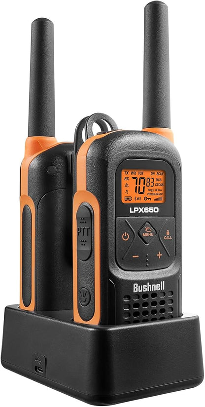 New Bushnell LPX650 Walkie Talkies - Waterproof Long Range Two Way Radios, IP67 Rugged Floating Design, USB-C Rechargeable - Equipped for Wherever Life Takes You (2 Pack)