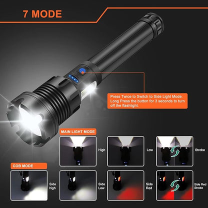 BESTSUN 26000 High Lumens LED Flashlight,Super Bright XHP90 LED Flashlights,Rechargeable Brightest Handheld Led Flash Lights,Powerful Waterproof Zoomable Lamp with 7 Modes for Emergency,Camping