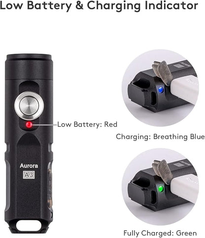 RovyVon Aurora A3 4th Generation EDC Keychain Flashlight, 650 Lumens Super Bright Mini Handheld Flashlight, Powered by USB Rechargeable Built-in Battery for Camping, Outdoors, Everyday Carry
