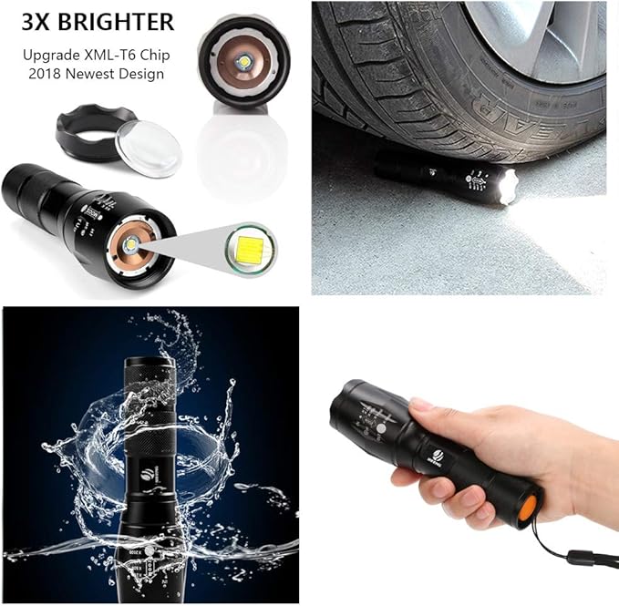 yIFeNG 3Pcs Tactical Flashlight, Ultra Bright -T6 Flashlight with Adjustable Focus and 5 Light Modes for Camping Hiking Emergency