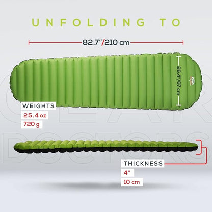 Gear Doctors Ultralight 25oz Camping Sleeping pad ApolloAir - Compact, Warm 5.2 R-Value 4 Season Air Mattress, Perfect for Backpacking, Hiking - Lightweight Inflatable & Compact Sleep Pad (Large)