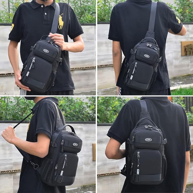 KPYWZER Nylon Sling Bag Backpack Handbag for Men Women Travel Outdoors Sports Hiking Casual Crossbody Chest Pack Shoulder Pouch Multipurpose Daypack Black