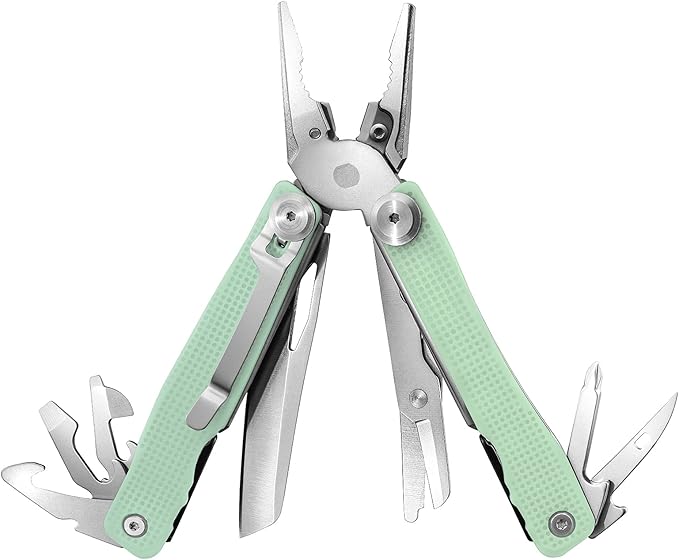 FantastiCAR 14 in 1 Multitool Pliers, Versatile Pocket Knife with Scissors, Knife Blade, Screwdriver, Bottle Opener, and Ideal for House or Camping Essentials, Holiday Gift Packaged (Mint Green)