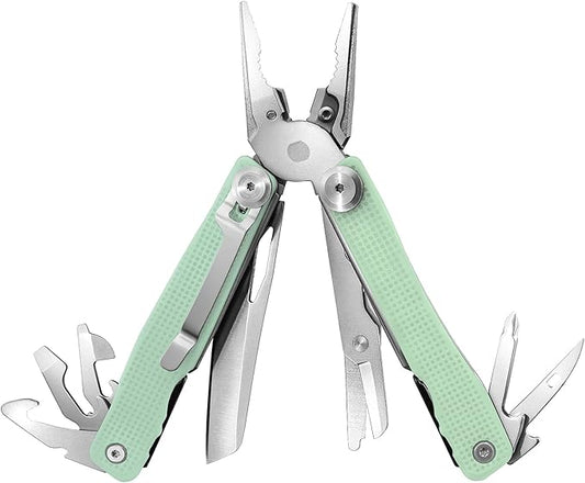 FantastiCAR 14 in 1 Multitool Pliers, Versatile Pocket Knife with Scissors, Knife Blade, Screwdriver, Bottle Opener, and Ideal for House or Camping Essentials, Holiday Gift Packaged (Mint Green)
