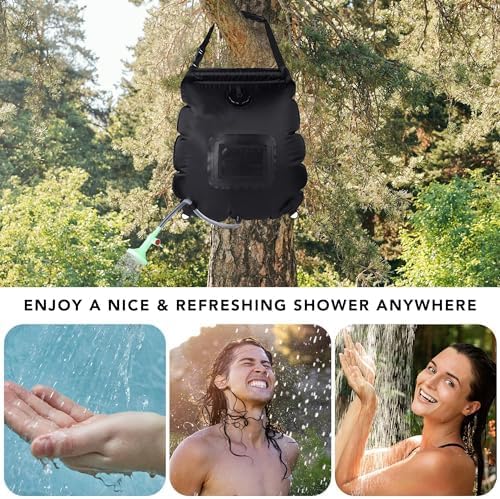 Solar Shower Bag - 5 Gallon / 20 L Portable & Compact Solar Heating Shower, Removable Hose & On-Off Shower Head - Made of Premium ABS Plastic - Ideal for Travel, Camping, Hiking, Fishing