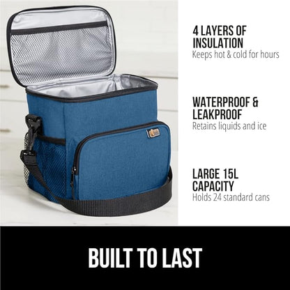 GORILLA GRIP Reusable Insulated Lunch Box Bag for Women Men,15L, Leakproof XL Soft Cooler Bags, Multiple Compartments, Mesh Pockets and Adjustable Strap, Food Tote Keeps Drinks Cold, 13x9, Navy Blue