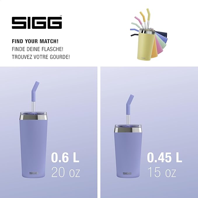 SIGG - Insulated Mug - Travel Mug Helia - With Durable Glass Straw & Cleaning Brush - Leakproof - BPA Free - 18/8 Stainless Steel - 15oz/20oz