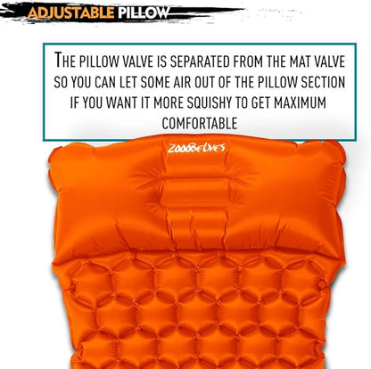 ZOOOBELIVES Ultralight Sleeping Pad with Pillow– Inflatable Camping Mat for Backpacking, Traveling and Hiking, Compact and Portable Multiple Color Options