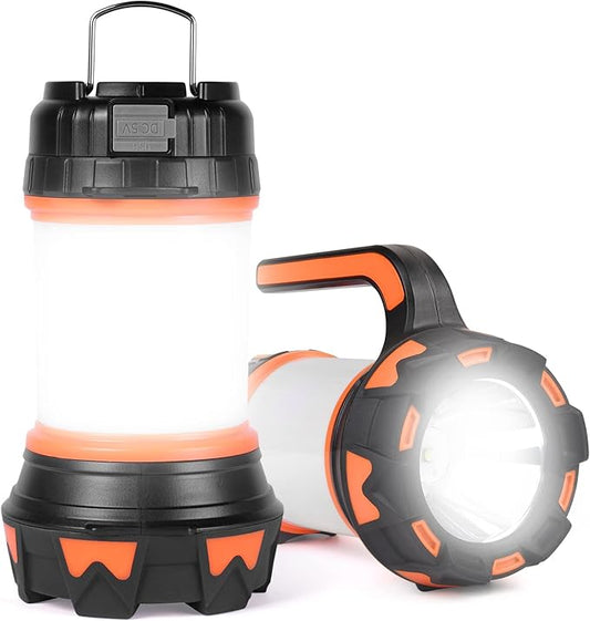 Ainiv Camping Lantern, Rechargeable Flashlight with 1000 LM, 6 Modes LED Torch Outdoor Searchlight Tent Light, IPX5 Waterproof Emergency Light with 4000mAh Power Bank for Outdoor, Hiking - Orange