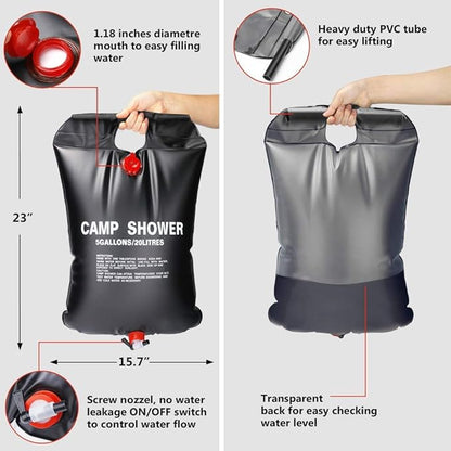 Solar Shower Bag for Camping,5 gallons/20L Solar Heating Shower Bag with Removable Hose and On-Off Switchable Shower Head,Camping Accessories for Camping Beach Swimming Outdoor