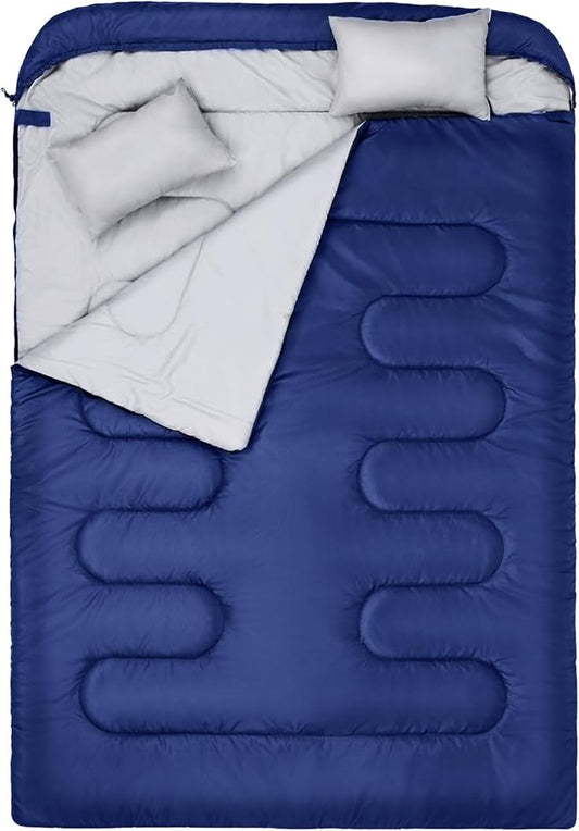 Sportneer Double Sleeping Bag for Adults with 2 Pillows, Queen Size Two Person Sleeping Bag for All Season, 2 Person Sleeping Bags for Cold Weather Camping Hiking Backpacking