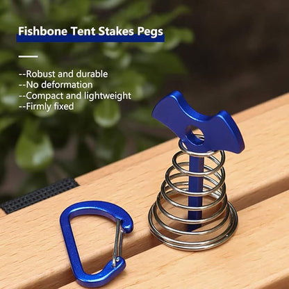 Fishbone Deck Anchor Pegs with Carabiners, Aluminium Deck Tent Stakes with Spring Buckle Aluminium Deck Windproof Tent Stakes for Outdoor Camping Hiking (10Pcs Red)