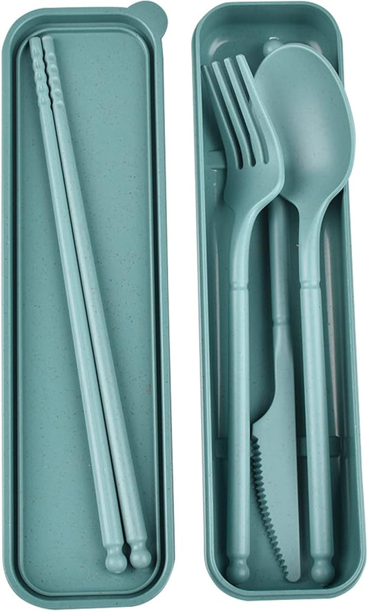 Camping Utensil Set, Reusable Utensils Set with Case, Plastic Cutlery Set Forks Spoon Tableware Chopsticks, Portable Cutlery Set for Travel Picnic Camping or Daily Use (Dark Green)