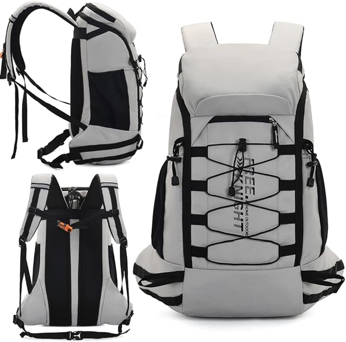 Bseash 40L Waterproof Hiking Camping Backpack with Rain Cover, Outdoor Sport Travel Daypack Rucksack for Skiing Cycling (Gray)