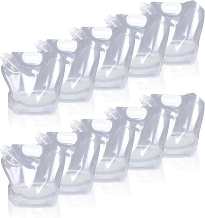 1.3 Gallon /2.6 Gallon Collapsible Water Container Bag, BPA Free Food Grade Clear Plastic Storage Jug for Sport Camping Riding Mountaineer,Freezable,Food Grade (1.3 Gal/5L-10-pack)