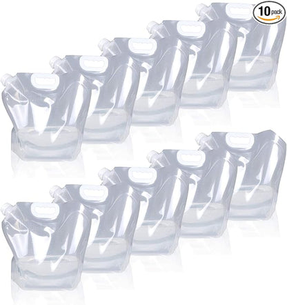 1.3 Gallon /2.6 Gallon Collapsible Water Container Bag, BPA Free Food Grade Clear Plastic Storage Jug for Sport Camping Riding Mountaineer,Freezable,Food Grade (1.3 Gal/5L-10-pack)
